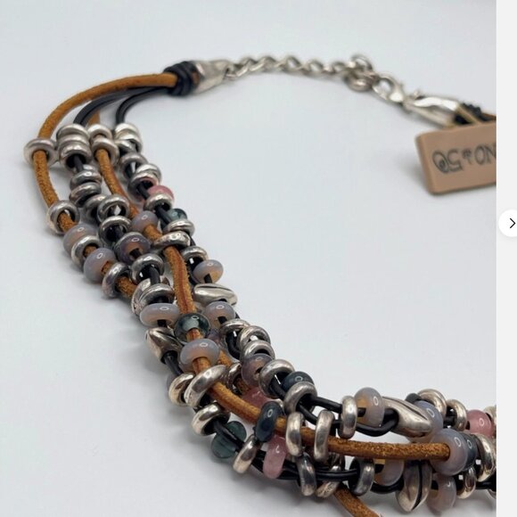 $310 Uno de 50 Multi Strand leather Silver plated Beaded Necklace Choker BOHO - Picture 11 of 14